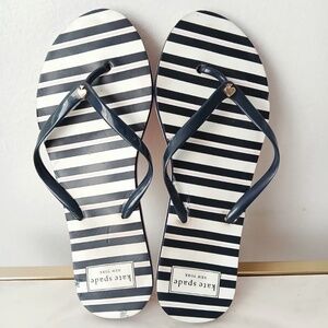 Kate Spade New York Black & White Striped Flip Flops Thong Sandals Women Size 8